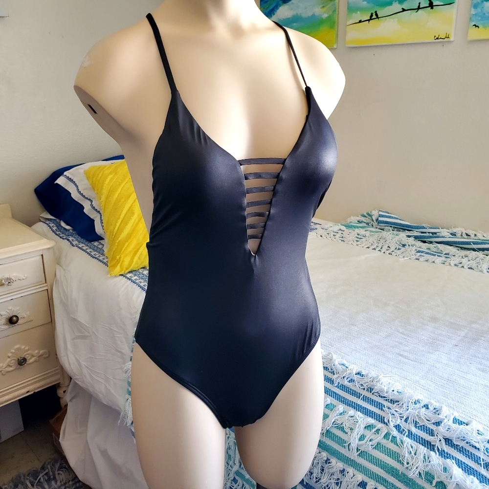 XOXO One Piece bathing suit leather look NWT